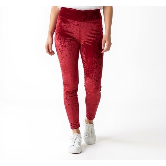 NEW Fabletics Crushed Velour Crossover Waist Leggings Size Small Red Athletic - Picture 1 of 13